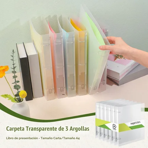 Vista 6 de Crtiin - Paquete de 6 carpetas transparentes de 3 anillas, carpeta