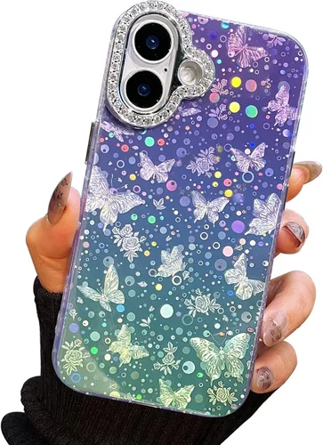 Vista 113 de I-MGAE-IN-AR Funda compacta para iPhone 11, diseño de mariposa, marco de protección de lente de cámara con diamante 3D, bonitas fundas protectoras