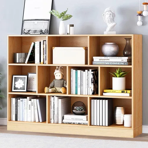 Vista 28 de IOTXY - Estantería de madera con espacios abiertos, 3 niveles, con patas, 5 cubos, color azul brillante Nordic Minimalist Style, MDF
