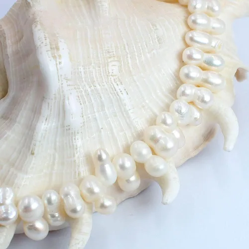 Vista 4 de Joyería de 0.236 x 0.472 pulgadas con forma de cacahuete perforada lateral blanca perlas de agua dulce para collar, pulsera, aretes, hebra de 15