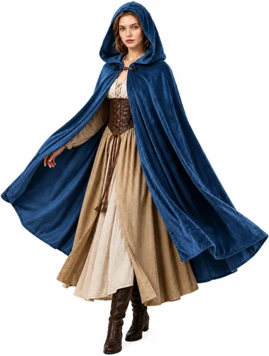 Vista 11 de JPXH Capa medieval con capucha renacentista para hombres y mujeres, disfraz de Halloween Negro