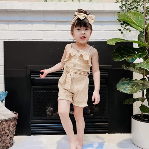 Vista 2 de CETEPY Ropa de bebé niña pequeña trajes de verano sin mangas overol halter de una pieza diadema