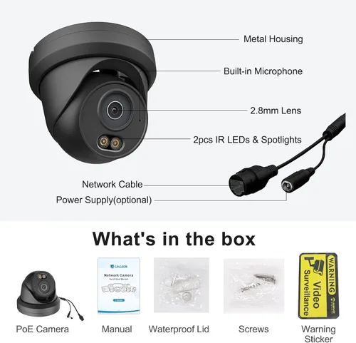Vista 9 de UNILOOK 4MP PoE IP Camera, Wired Turret Security IP Camera Outdoor, 100FT Smart Dual Light Color Night Vision, AI Human Motion Detection, Built-in