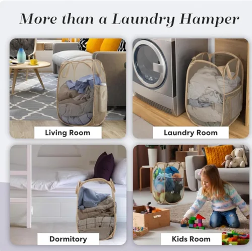 Vista 8 de Handy Laundry - Cesta de lavandería plegable de malla emergente con abertura ancha y bolsillo lateral - Diseño transpirable, resistente, plegable