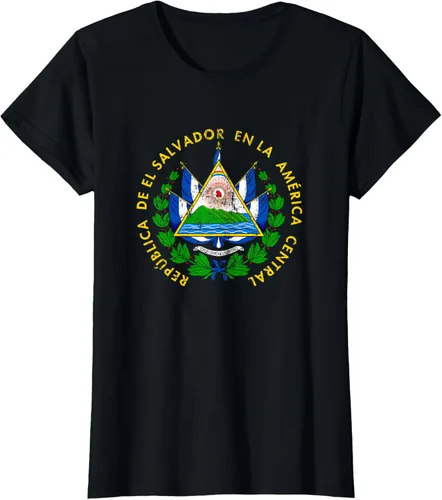 Vista 48 de Escudo de armas de El Salvador Salvadoran Distressed Design T-Shirt
