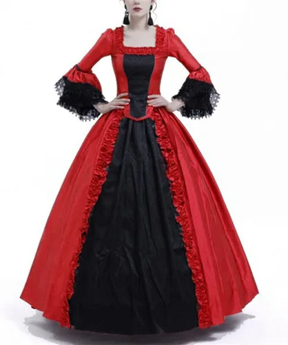 Vista 2 de Vestido de baile rococó para mujer, disfraz renacentista, vestido largo gótico victoriano, vestido gótico del siglo XVIII, vestidos temáticos