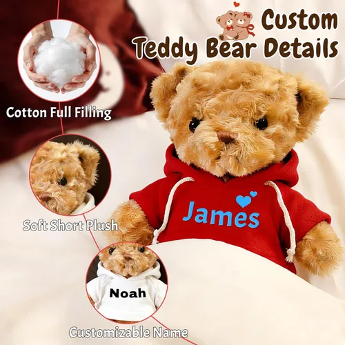 Vista 4 de Oso de peluche personalizado con texto de nombre, osos personalizados de 11.8/15/19.7, regalos de cumpleaños personalizados para el día de la madre