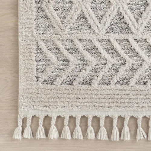 Vista 4 de nuLOOM Ansley - Alfombra marroquí con borlas de 2 x 6, color gris claro, diseño bohemio con textura alta y baja, pelo alto de felpa, resistente a