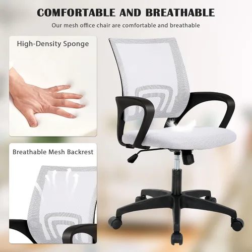 Vista 3 de Silla de escritorio con ruedas, cómoda silla ergonómica de oficina, silla de trabajo con asiento ajustable y soporte lumbar, sillas giratorias