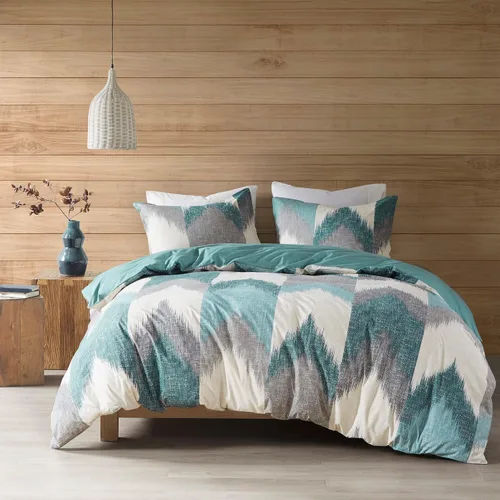 Vista 19 de Ink+Ivy Juego de edredón tamaño King, acogedor edredón de algodón para todas las estaciones, juego de cama ligero con 2 fundas a juego, diseño Aqua
