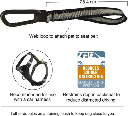 Vista 2 de Kurgo - Correa para cinturón de seguridad, color negro Dog Safety Tether with Carabiner, Helps Reduce Distracted Driving, Adjustable Length, Use