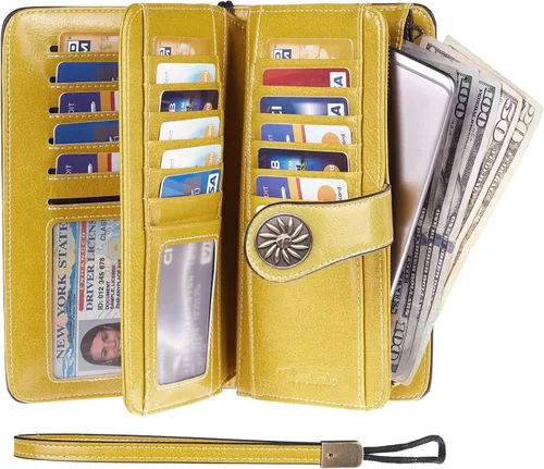 Vista 3 de Travelambo Cartera de mujer con bloqueo RFID para tarjetas de crédito, cartera de cuero de gran capacidad