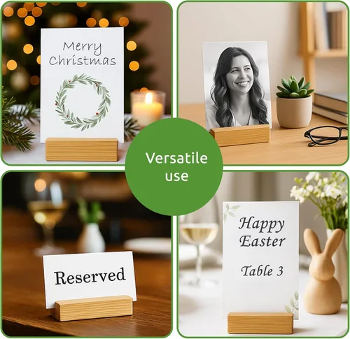 Vista 5 de ECENCE 20 soportes de madera para tarjetas de lugar, soportes para números de mesa, soporte de tarjeta de madera, soporte para tarjetas de nombre