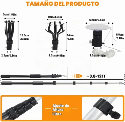 Vista 3 de Cambiador de bombilla de alcance de 18 pies para techos altos con poste de extensión telescópico, cambiador de poste de extensión de bombilla de 3 a