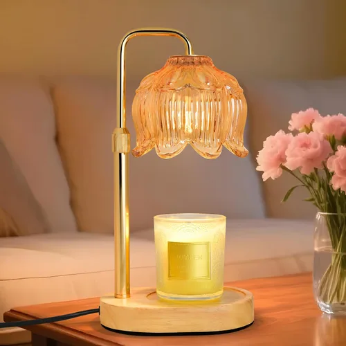 Vista 20 de XJZJY Lámpara calentadora de velas con regulador de temporizador, altura ajustable, calentador de cera de tulipán marrón, regalo de cumpleaños
