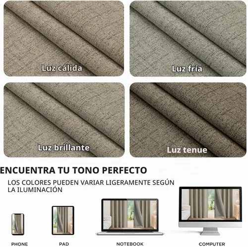 Vista 9 de Joydeco - Cortinas 100% opacas, 2 paneles de lino natural para oscurecer habitación, aislamiento térmico, trabillas traseras y bolsillo para barra