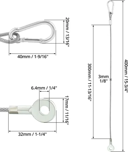 Vista 6 de QWORK Cables de seguridad para luces de escenario de 11.8 pulgadas, paquete de 20 cables de iluminación de DJ de acero inoxidable, cable