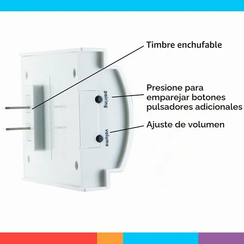 Vista 3 de Kit de timbre inalámbrico GE, receptor enchufable, timbre de puerta con 1 botón, timbre de puerta con 2 melodías, 4 niveles de volumen, timbre