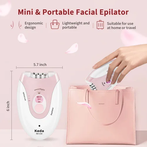 Vista 4 de Depiladora facial para mujeres, depiladora para mujer, depiladora para cara, depiladoras con luz LED, dispositivo de depilación de dos velocidades