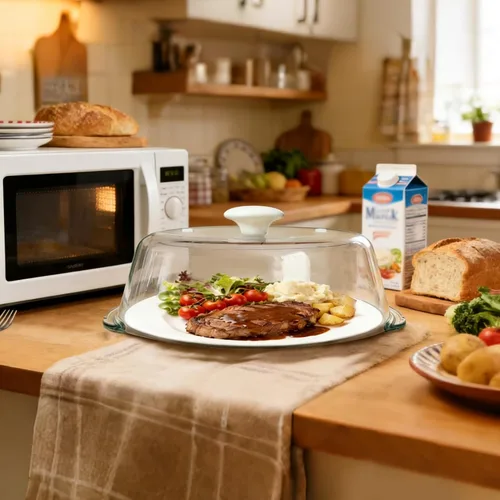 Vista 6 de Tapa para microondas de vidrio con protección contra salpicaduras para alimentos, tapa alta para microondas con perilla de cerámica blanca 100%