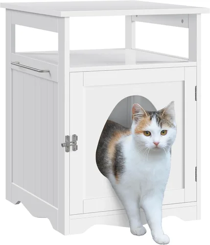 Vista 10 de Yaheetech Caja de Arena para Gatos Oculta, Mueble de Caja de Arena Oculta con Estante Abierto, Baño Interior para Gatos, Gabinete de Almacenamiento