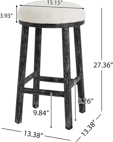 Vista 2 de Christopher Knight Home Aubrie - Juego de 2 taburetes de bar redondos de tela Boucle para isla de cocina, silla de comedor de madera sin espalda