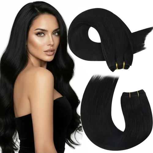 Vista 87 de Moresoo Extensiones de cabello humano real para coser, color negro natural