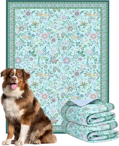 Vista 15 de Almohadillas lavables para orina para perros, paquete de 2 almohadillas reutilizables súper absorbentes para cachorros con patrones de flores Verde