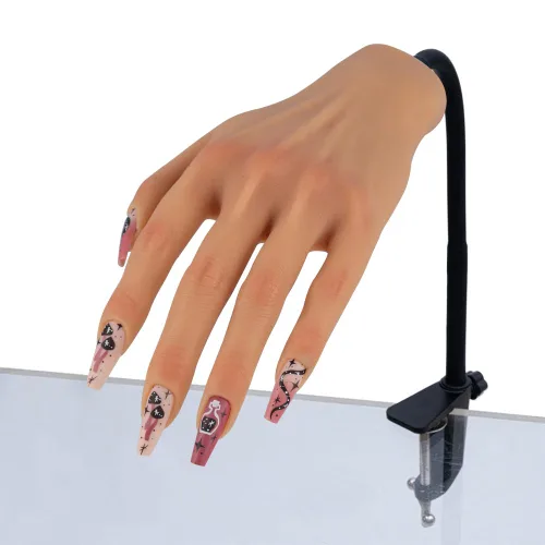 Vista 11 de Mano de práctica de silicona para uñas acrílicas, manos de maniquí para práctica de uñas con soporte ajustable, mano falsa de tamaño real para uñas