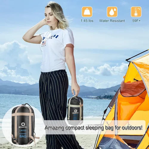 Vista 6 de ECOOPRO Saco de dormir para clima cálido, portátil, impermeable, compacto, ligero, cómodo con saco de compresión, ideal para acampar al aire libre