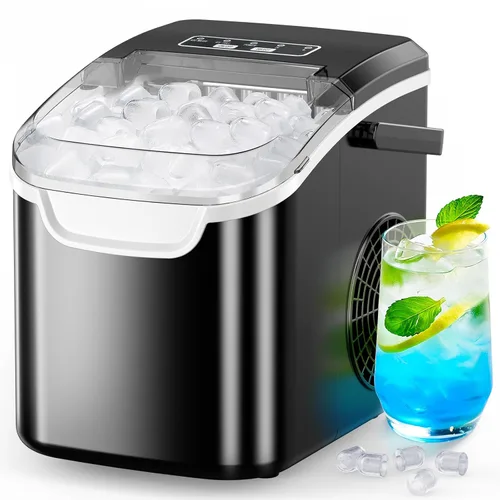 Vista 8 de COWSAR Máquina de hielo de encimera, máquina de hielo portátil con autolimpieza, 26.5 libras/24 horas, 9 cubos de hielo tipo bala en 6 minutos