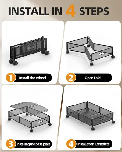 Vista 7 de Almacenamiento debajo de la cama con ruedas, contenedores de almacenamiento plegables de metal debajo de la cama, almacenamiento bajo la cama de 60