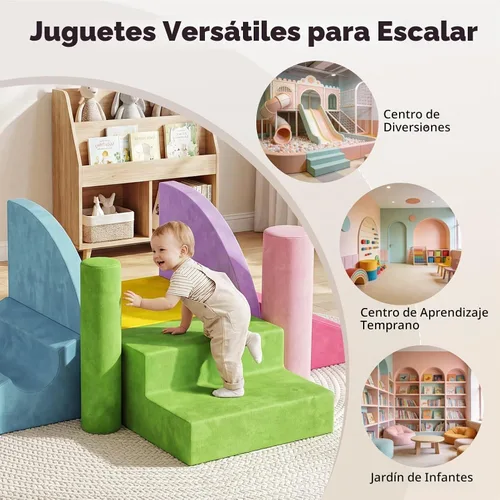 Vista 5 de Teckid Juguetes de escalada para niños pequeños, juego de 8 piezas de bloques de espuma suave para interiores, gateo seguro, escalada