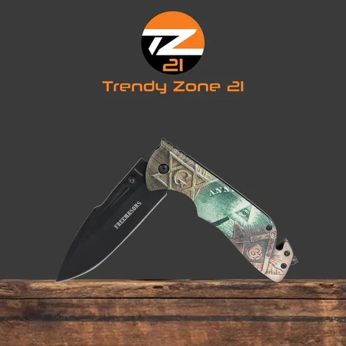 Vista 5 de Cuchillo de bolsillo masónico plegable, cuchillo de bolsillo de hoja de acero inoxidable de 5.00 pulgadas con impresión masónica Mango de acabado
