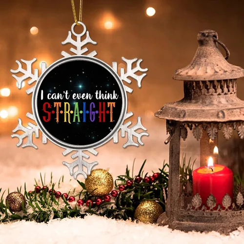 Vista 3 de I Can't Even Think Straight - Adornos colgantes decorativos pansexuales transgénero LGBTQ Gay arco iris de Navidad, adorno de copo de nieve