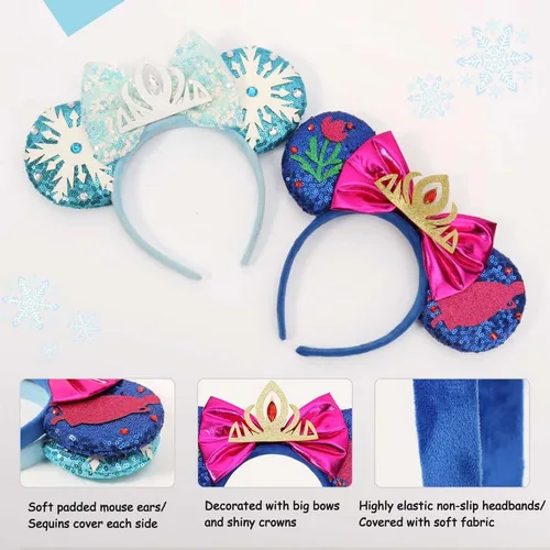 Vista 5 de Diadema de orejas de ratón, orejas de ratón de lentejuelas para mujeres y niñas, diadema de lazo brillante para juegos de rol, decoración de fiesta