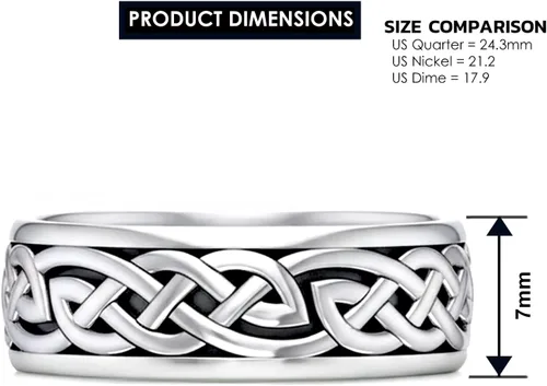 Vista 4 de US Jewels And Gems - Anillo giratorio de plata de ley 925 con nudo celta irlandés para hombre