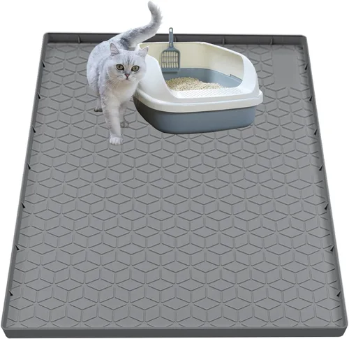 Vista 10 de Alfombra para Arena de Gatos, Alfombra de Silicona Grande para Caja de Arena - 28 x 22 pulgadas, Impermeable y Antideslizante, Duradero y Fácil