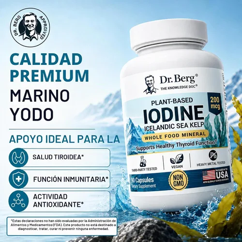 Vista 3 de Dr. Berg Yodo a base de plantas de algas marinas islandesas Sin OMG 90 Sin Algas Rojas