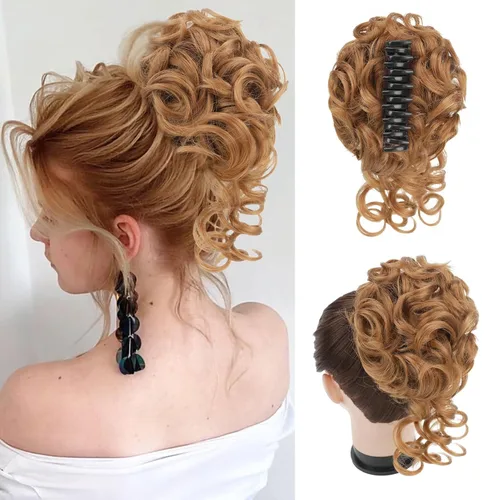 Vista 15 de Extensiones de cabello con clip de pinza para el cabello de moño, accesorios para el cabello para mujer, extensiones de cabello rizado