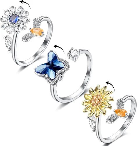Vista 9 de Honsny Fidget Anxiety Rings for Women Adjustable Spinner Fidget Ring Set A 6 piezas