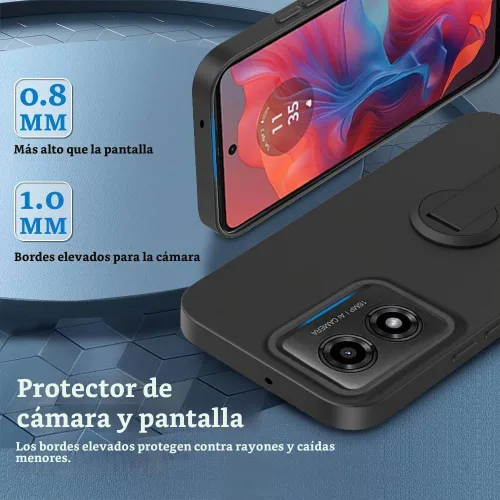 Vista 2 de Motorola Moto G24/E14/G04/G04s - Funda con protector de pantalla de cristal, soporte plegable giratorio de 360°, funda protectora de TPU