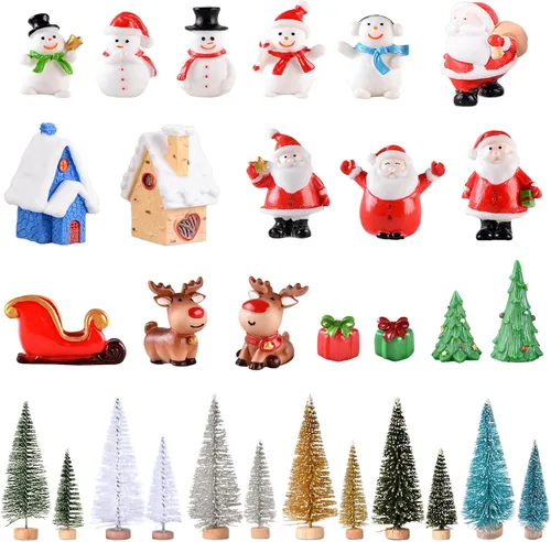 Vista 12 de 8 mini figuras de Navidad, Papá Noel, muñeco de nieve, alce y más, adornos de resina para árbol, jardín, globos de nieve y fiestas