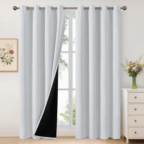 Vista 155 de YoungsTex - Cortinas 100% opacas para dormitorio, con aislamiento térmico y ojales, cortinas oscuras negras con capa pesada para ventana de sala