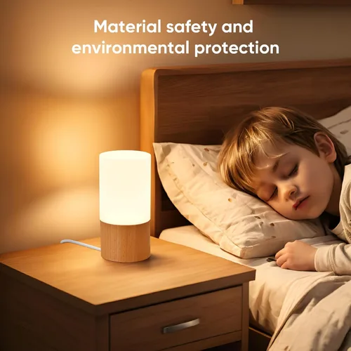 Vista 7 de LONRISWAY Lámpara de mesa de madera LED pequeña, luz de noche de noche para dormitorio, iluminación LED regulable, decoración creativa