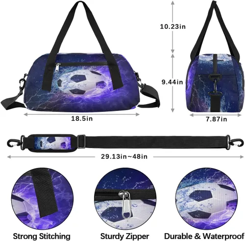 Vista 4 de Art Firey - Bolsa de deporte de fútbol para niños, bolsa de gimnasio deportiva para adolescentes y niñas, bolsa de mano para fines de semana, bolsa