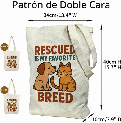 Vista 3 de itgowisa Bolsa de lona reutilizable con cremallera y asas, bolsillo grueso, para compras, compras, playa, regalo Adoptdontshop