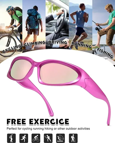 Vista 5 de Gafas de sol polarizadas envolventes de moda vintage para hombres y mujeres, gafas de sol futuristas para deportes al aire libre UV400