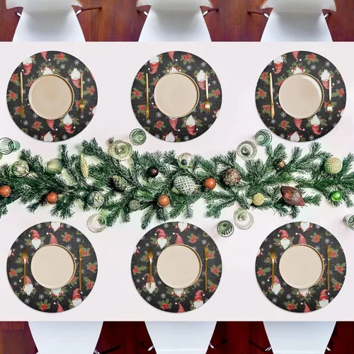 Vista 7 de Whimsical - Manteles individuales de mesa de comedor de Navidad, resistentes al calor, antideslizantes, redondos para cocina, talla 6 pulgadas