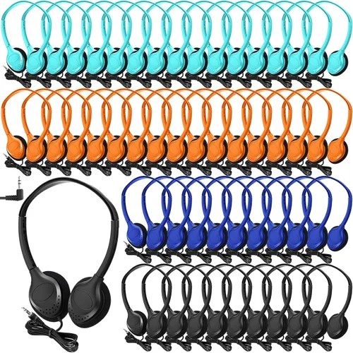 Vista 8 de Frienda Paquete de 48 auriculares para el aula, auriculares escolares con cable para estudiantes, auriculares estéreo con enchufe de 0.138 in